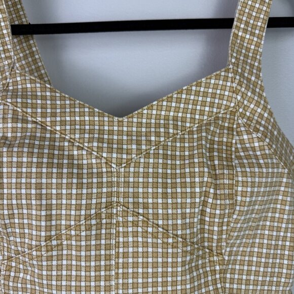 Madewell Women's Gold Mini Check Denim Supercrop Tank Top Sweetheart Neck Sz 12 - Picture 5 of 10